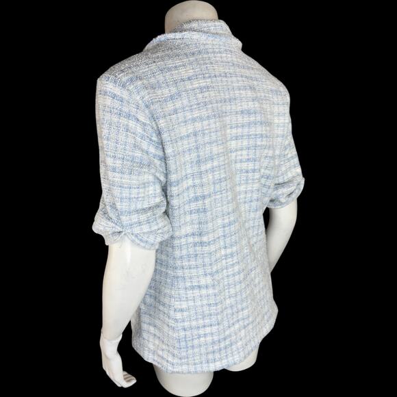 GRAVER Susan Graver Knit Tweed Short Sleeve Blazer Wind Blue Small Career - Picture 3 of 14